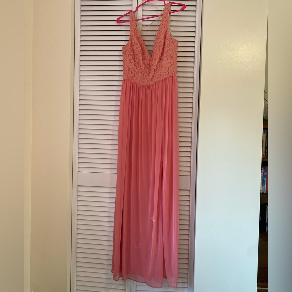 David's Bridal Coral Lace Maxi Dress
